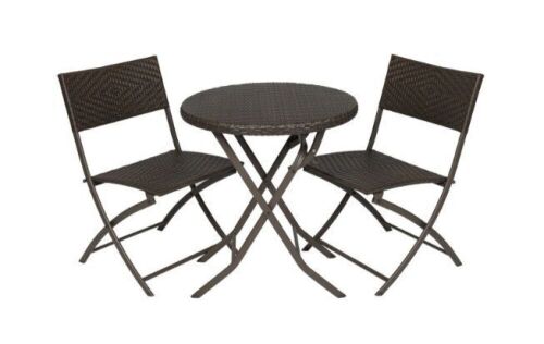 3 Piece Outdoor Patio Folding Rattan Hand Woven Bistro Set - Lot 861