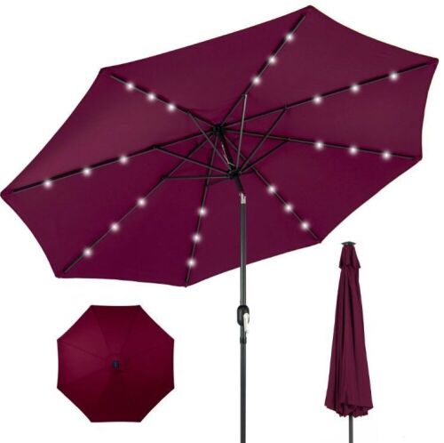 Solar LED Lighted Patio Umbrella w/ Tilt Adjustment, UV-Resistance - 10ft - Lot 873