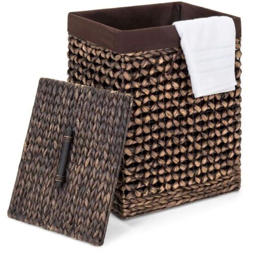 Water Hyacinth Woven Laundry Hamper Basket w/ Removable Liner, Lid - Lot 912