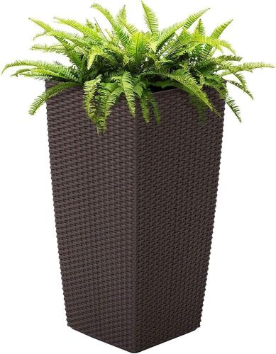 Self Watering Garden Patio Wicker Planter W/ Rolling Wheels - Lot 934
