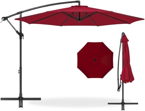 10ft Offset Hanging Market Patio Umbrella w/Easy Tilt Adjustment, Polyester Shade, 8 Ribs - Lot 937