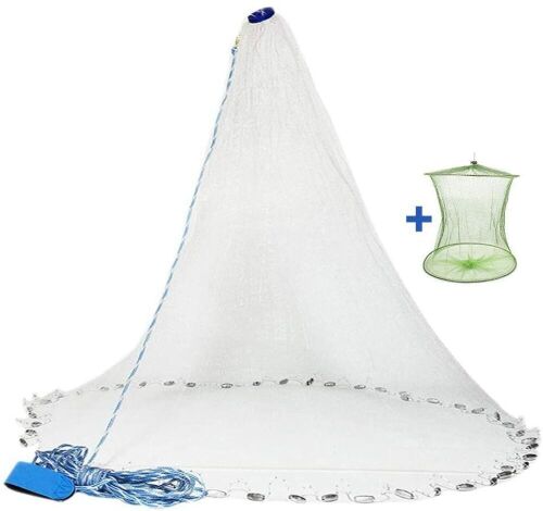 Yeahmart Handmade American Saltwater Fishing Cast Net with Heavy Duty Real Zinc Sinker Weights and Aluminum Ring for Bait Trap Fish  - Lot 1084
