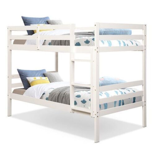 Costway Twin Over Twin Wood Bunk Beds Ladder Safety Rail White - Lot 1143