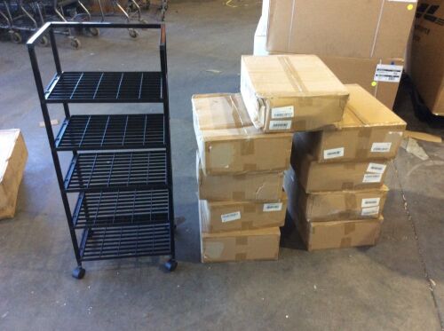 Lot of (10) 5 Tier Plastic Rolling Storage Carts - Assembled One Not Included - Lot 1166