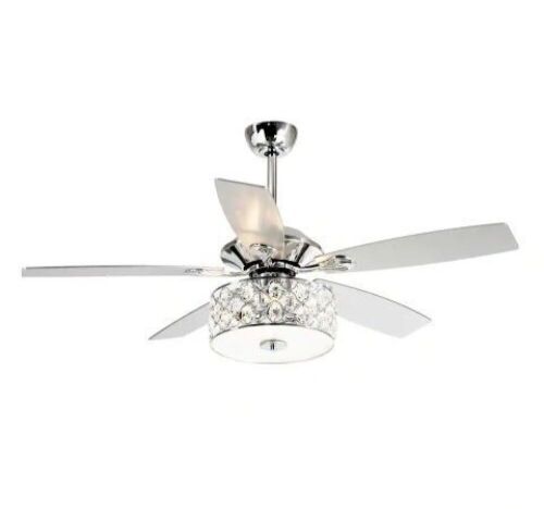 Huber 52 in. Indoor Chrome Downrod Mount Crystal Chandelier Ceiling Fan With Light and Remote Control - Lot 1169