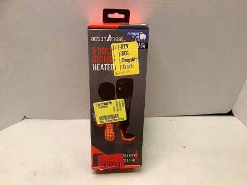 Action Heat 5 Volt Rechargeable Heated Socks, Small, Powers On, Ecommerce Return - Lot 117
