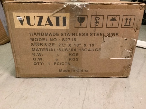 Vuzati Handmade Stainless Steel Sink, 27"x18"x10", Appears New - Lot 484