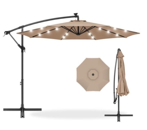 Solar LED Offset Hanging Patio Umbrella w/ Crank Tilt Adjustment - 10ft, Appears New - Lot 485