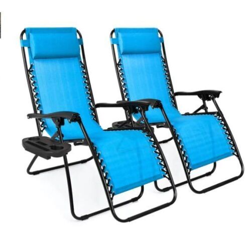 Set of 2 Adjustable Zero Gravity Patio Chair Recliners w/ Cup Holders, Appears New - Lot 886
