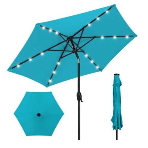 Outdoor Solar Patio Umbrella w/ Push Button Tilt, Crank Lift - 7.5ft, Appears New - Lot 892