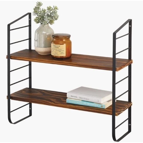 mDesign 2-Tiered Floating Shelf – Long Bookshelf with Rust-Resistant Metal Brackets, Appears New - Lot 901