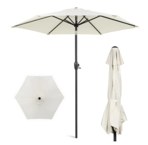 Outdoor Market Patio Umbrella w/ Push Button Tilt, Crank Lift, 7.5ft, Cream - Lot 211