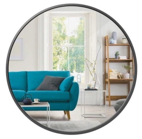 Framed Round Bathroom Vanity Wall Mirror w/ Anti-Blast Film, 36in, Matte Black, Appears New - Lot 220