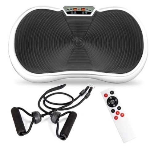 Vibration Plate Exercise Machine Full Body Fitness Platform w/ Bands, White, Appears New - Lot 225