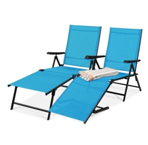 Set of 2 Outdoor Patio Chaise Recliner Lounge Chairs w/ Rust-Resistant Frame, Teal, Appears New  - Lot 226