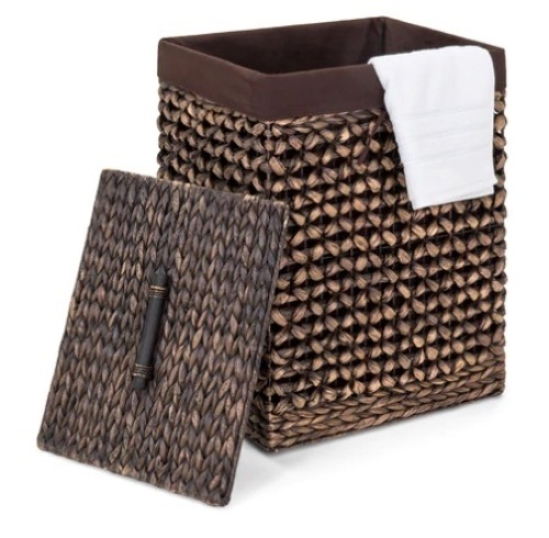 Water Hyacinth Woven Laundry Hamper Basket w/ Removable Liner & Lid, Appears New - Lot 230