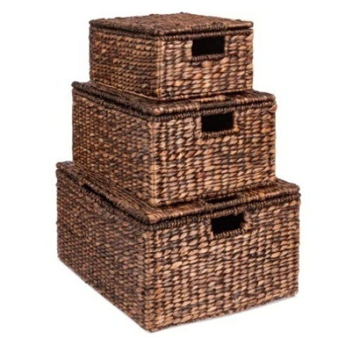 Set of 3 Large Hyacinth Storage Baskets w/ Handles & Lid,  21", 20", 18", Appears New - Lot 235