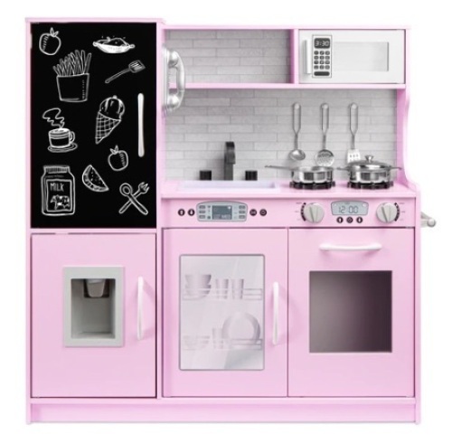 Pretend Play Kitchen Wooden Toy Set for Kids with 11 Accessories, Pink, Appears New - Lot 247