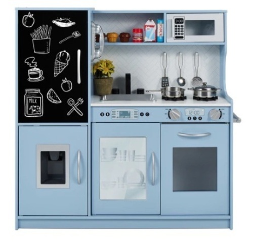 Pretend Play Kitchen Wooden Toy Set for Kids with 11 Accessories, Blue, Appears New - Lot 256