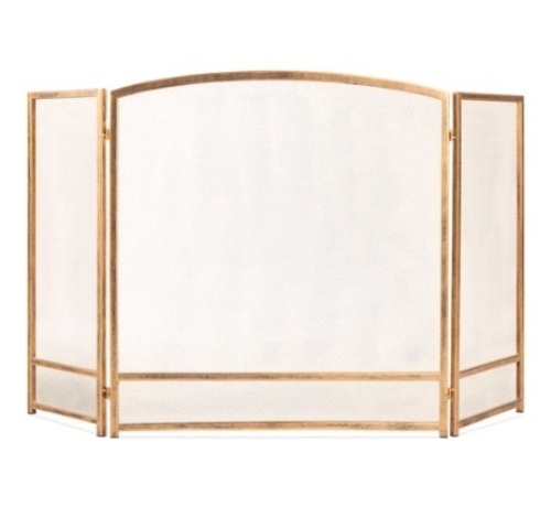 3-Panel Simple Steel Mesh Fireplace Screen w/ Rustic Worn Finish, 47x29in, Antique Gold, Appears New - Lot 279
