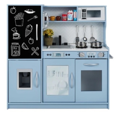 Pretend Play Kitchen Wooden Toy Set for Kids with 11 Accessories, Blue, Appears New - Lot 293
