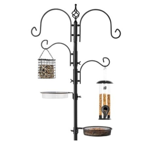 4-Hook Bird Feeding Station, Steel Feeder Stand w/ 2 Bird Feeders, 91in, Black, Appears New - Lot 294