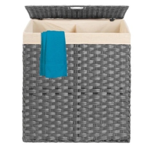Double Laundry Hamper Basket w/ Easy Assembly, Liner Bag, Gray, Appears New - Lot 298