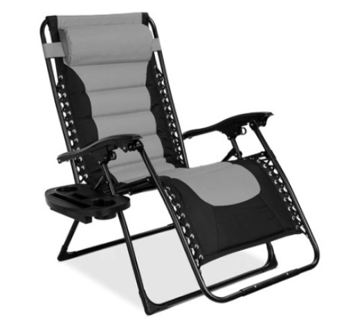 Oversized Padded Zero Gravity Chair, Folding Recliner w/ Headrest & Side Tray, Gray/Black, Appears New - Lot 303