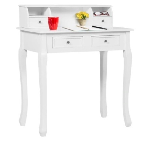 Colonial Writing Desk w/ 4 Drawers, 2 Cubbies, Floating Hutch, 32in, White, Appears New  - Lot 306