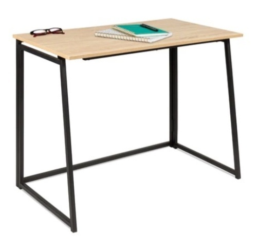 Folding Drop Leaf Office Desk w/ Wood Table Top, Back Shelf, 42in, Black/Natural, Appears New - Lot 312