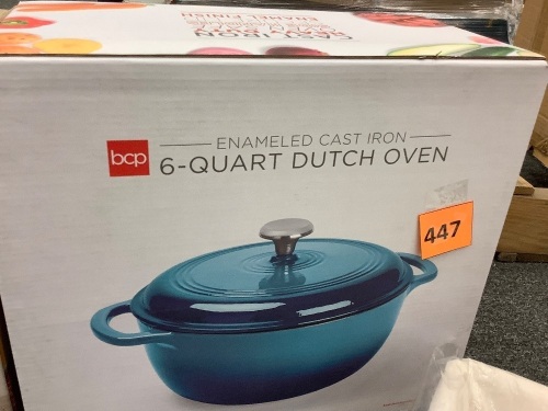 6qt Non-Stick Enamel Cast-Iron Dutch Oven Kitchen Cookware w/ Side Handles - Lot 447