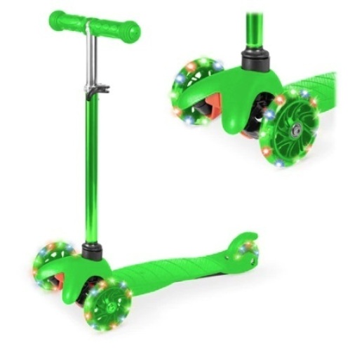Kids Mini Kick Scooter Toy w/ Colorful Light-Up Wheels, Adjustable T-Bar, Green, Appears New - Lot 460