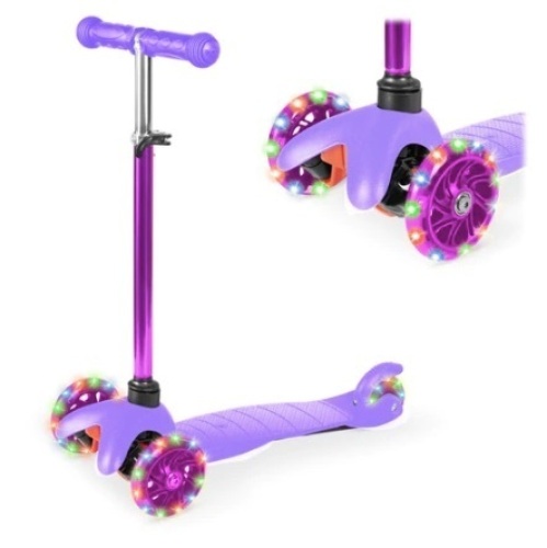 Kids Mini Kick Scooter Toy w/ Colorful Light-Up Wheels, Adjustable T-Bar, Purple, Appears New - Lot 461