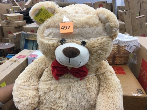 Giant Plush Teddy Bear Stuffed Animal w/ Bow Tie, Paw Prints - 38in - Lot 497