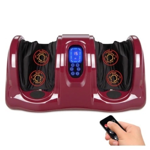 Therapeutic Foot Massager w/ High Intensity Rollers, Remote, 3 Modes, Burgandy, Appears New - Lot 532