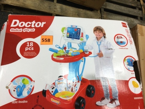 Play Doctor Kit for Kids, Boys & Girls with 17 Accessories, Mobile Cart - Lot 558