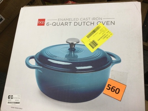 6qt Non-Stick Enamel Cast-Iron Dutch Oven Kitchen Cookware w/ Side Handles - Lot 560
