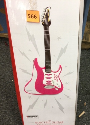 Kids Electric Guitar Toy Play Set w/ 6 Songs, Microphone, Amp - Lot 566