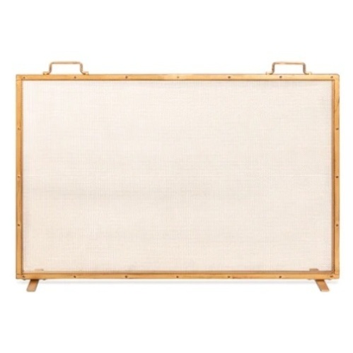 Single Panel Handcrafted Steel Mesh Fireplace Screen w/ Handles, 38x27in, Gold, Appears New - Lot 607