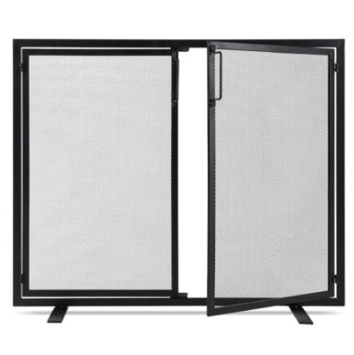 2-Door Wrought Iron Fireplace Screen w/ Magnetic Doors, 38.5x41in, Black, Appears New - Lot 612