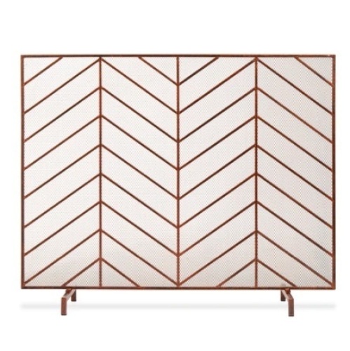 Single Panel Iron Chevron Fireplace Screen w/ Antique Finish, 38x31in, Copper, Appears New - Lot 613