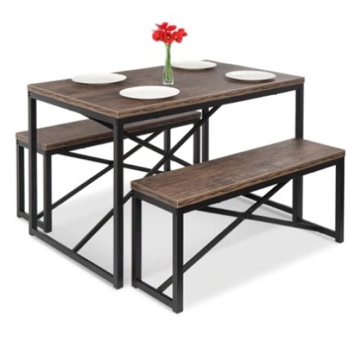 3-Piece Bench Style Dining Furniture Set w/ 2 Benches, Table,45.5in, Brown/Black, Appears New - Lot 631