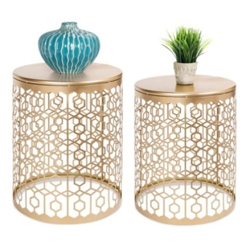 Set of 2 Decorative Round Side Accent Table Nightstands w/ Nesting Design, Appears New - Lot 638