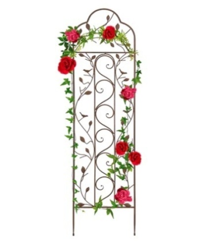 Iron Arched Garden Trellis Fence Panel w/ Branches, Birds, 60x15in, Appears New - Lot 696