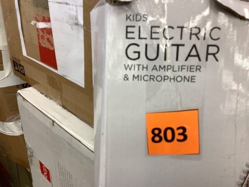 Kids Electric Guitar Toy Play Set w/ 6 Songs, Microphone, Amp - Lot 803