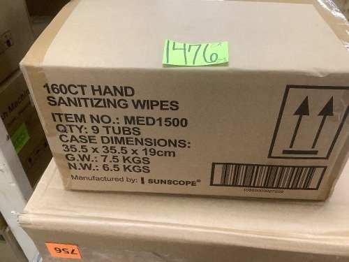 Case of (9) 160 ct. Tub Hand Sanitizing Wipes - Lot 1476