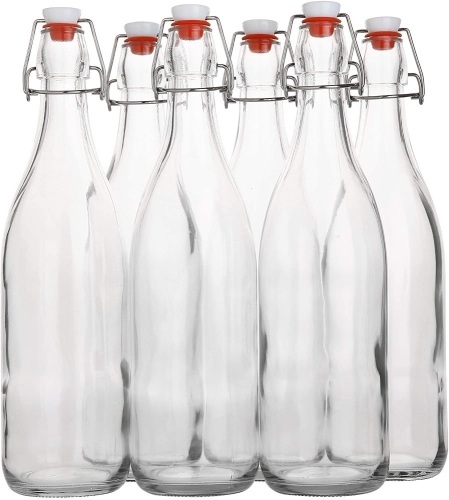 Flip Top Glass Bottle – Swing Top Brewing Bottle with Stopper for Beverages, Oil, Vinegar, Kombucha, Beer, Water, Soda, Kefir – Airtight Lid & Leak Proof Cap – Clear (6) - Lot 1880