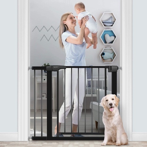 RONBEI Baby Gate for Stairs and Doorways, 35''- 37.8''/ 29.53''- 32.28'' Auto Close Indoor Child Gates for Kids/Dogs, Easy Walk Thru Safety Gate with 5.5'' Extension,4 Mounting Kit, 1 Wrench-Black - Lot 1888