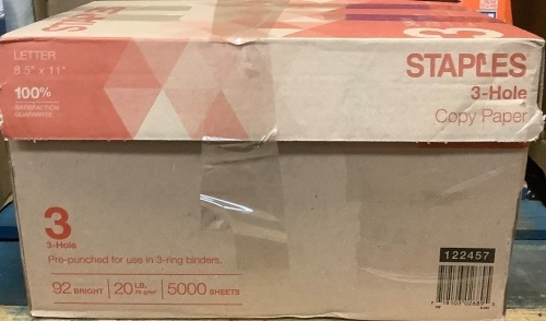 5,000 Sheets 3-Hole 8.5x11" Paper, Appears New - Lot 88