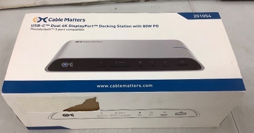 Cable Matters USB-C Dual 4K DisplayPort Docking System, Powers Up, Appears New - Lot 157